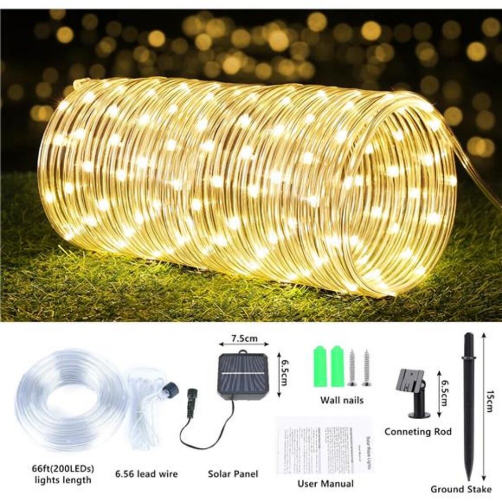 Solar Rope Lights, 2 Packs Total 132ft 400LED Solar String Lights, 8 Modes - Picture 5 of 7